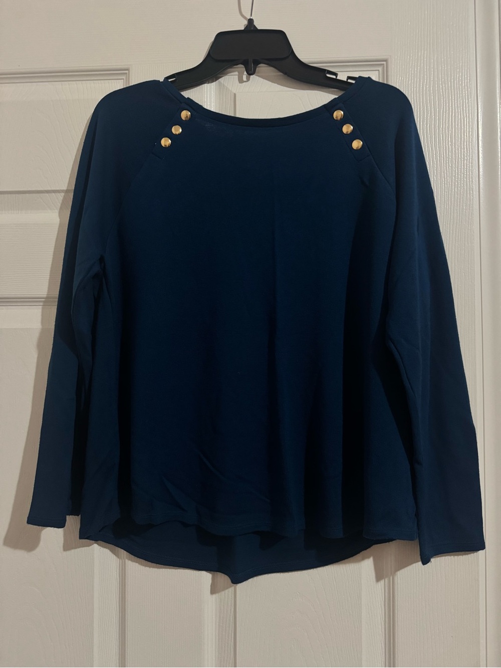 Chico's Navy Long-Sleeve Top with Gold Shoulder Buttons